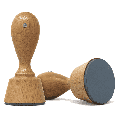 Customizable Euro Hand Stamp with Wooden Handle and 1 7/8" Impression Size