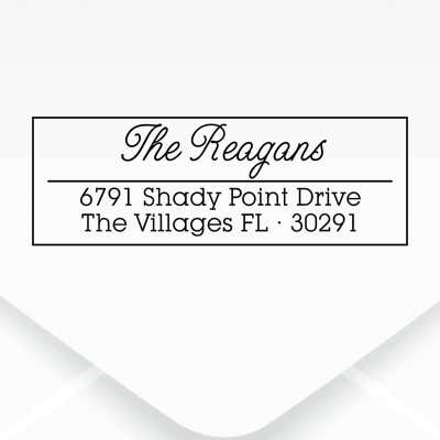 Villages Address Stamp design, close up on an envelope