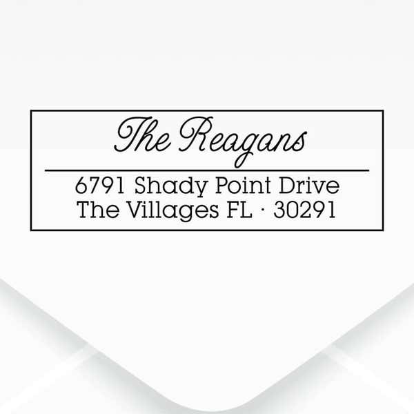 Villages Address Stamp design, close up on an envelope