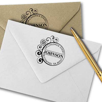 Circle Curve Filigree Return Address Stamp - alternate view