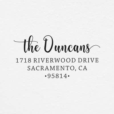 Custom Pre-Inked Address Stamp, 4 Line Personalized Return Address, Duncan Rectangle Script Design, MaxLight 245Z or MaxLight 275Z Oil Ink Flash Stamp - alternate view