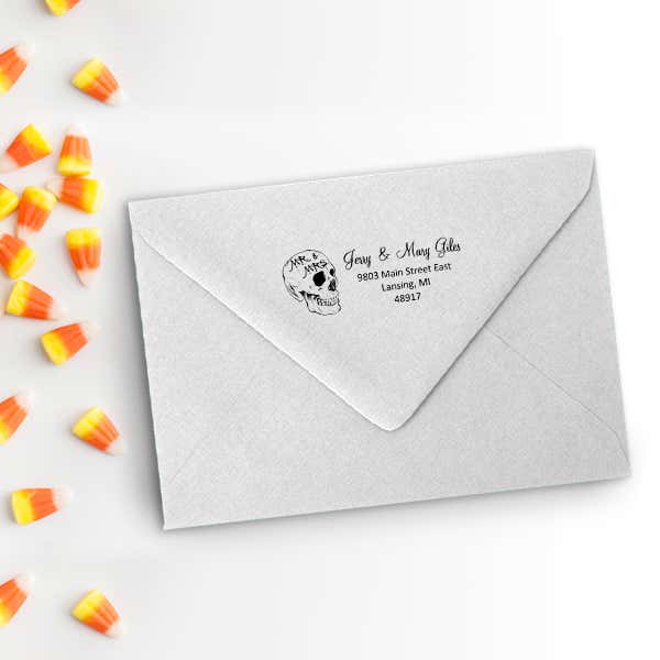 Skull Mr. & Mrs. Halloween Return Address Stamp Imprint Example