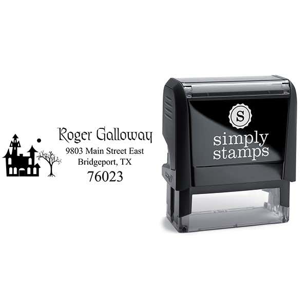 Haunted Scene Halloween Return Address Stamp Body and Design