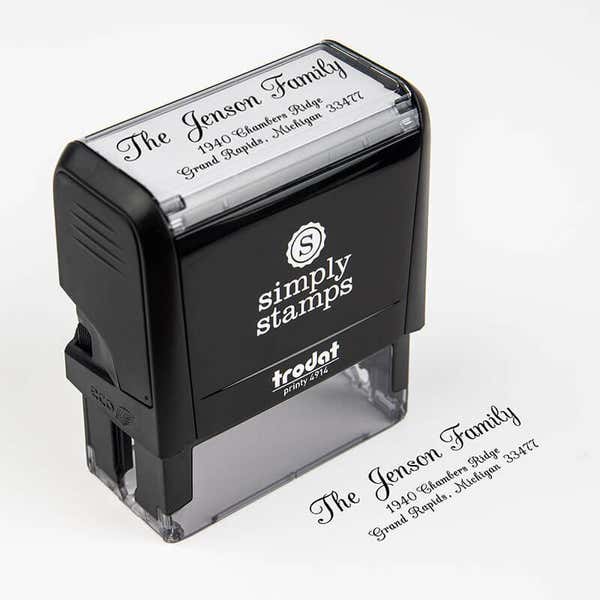 Jenson Family Handwritten Address Self-inking Stamp body at angle