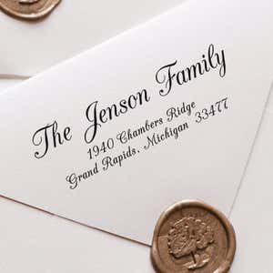 Jenson Family Handwritten Address Stamp on Envelope close up