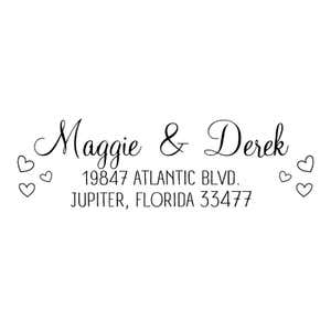 Couple Hearts Handwritten Address Stamp design on white background