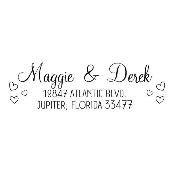 Couple Hearts Handwritten Address Stamp design on white background
