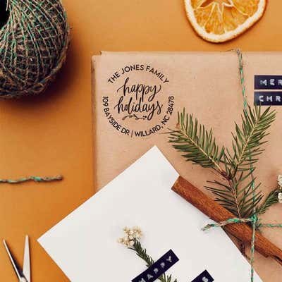Happy Holidays Calligraphy Custom Holiday Address Stamp - alternate view