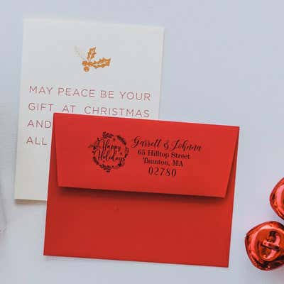 Happy Holidays Wreath Address Stamp - alternate view