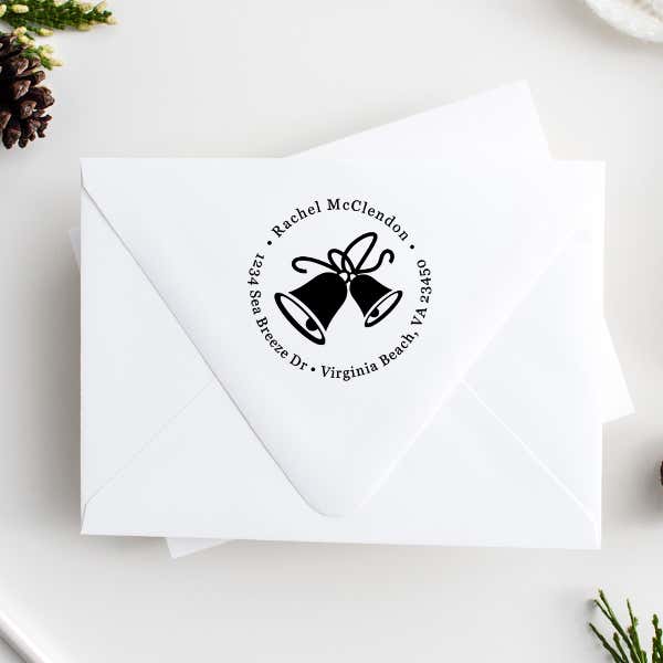 Double Bells Return Address Stamp Imprint Examples on Envelopes