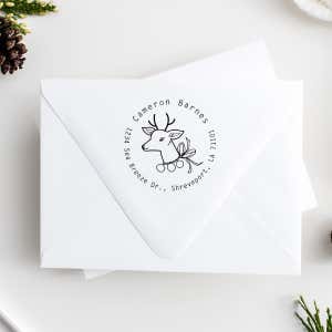 Vintage Reindeer Return Address Stamp Imprint Examples on Envelopes
