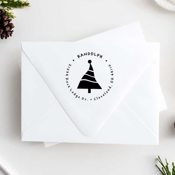 Dancing Christmas Tree Return Address Stamp Imprint Example