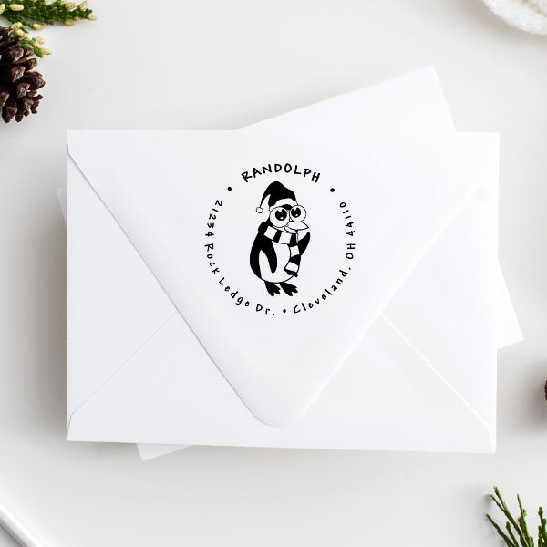 Big Eyed Penguin Return Address Stamp Imprint Example