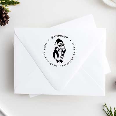 Big Eyed Penguin Return Address Stamp - alternate view
