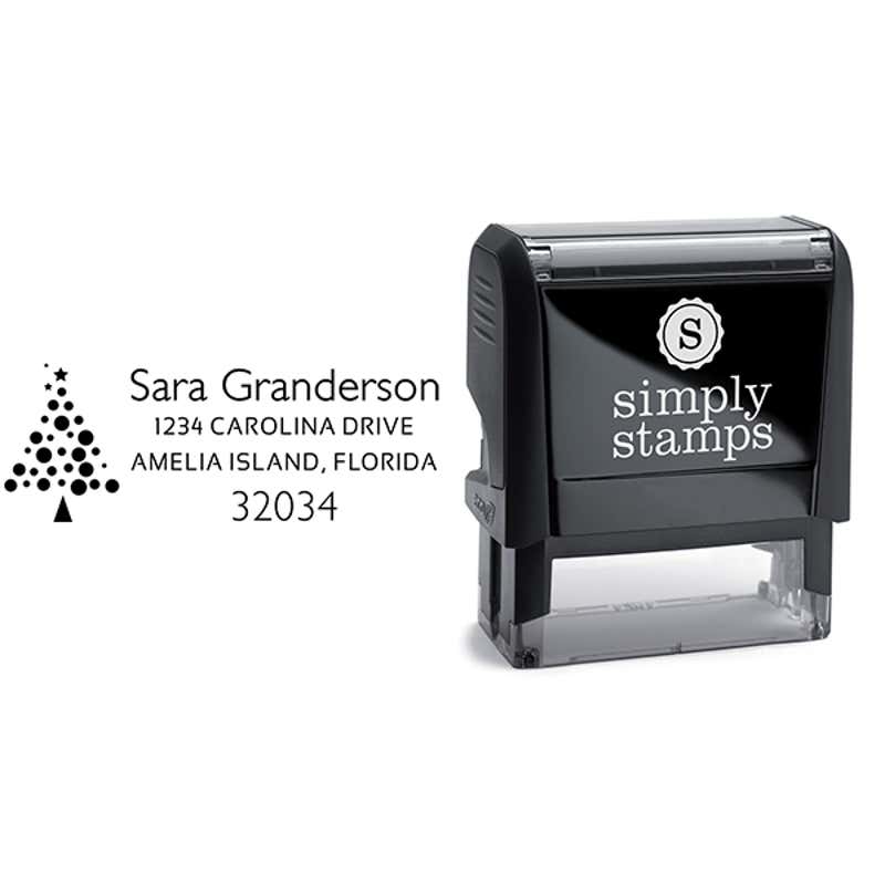 Dotted Rectangle Christmas Tree Address Stamp Body and Design