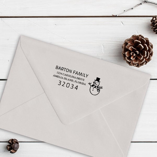 Snowman Rectangle Address Stamp Imprint Example