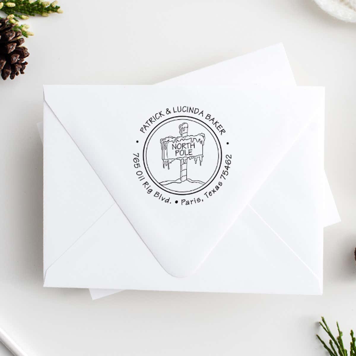 North Pole Return Address Stamp Imprint Example