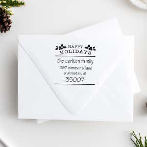 Happy Holidays Holly Return Address Stamp Imprint Example