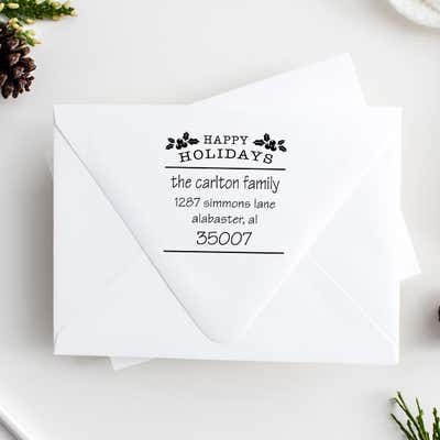 Happy Holidays Holly Return Address Stamp - alternate view