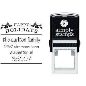 Happy Holidays Holly Return Address Stamp Body and Design