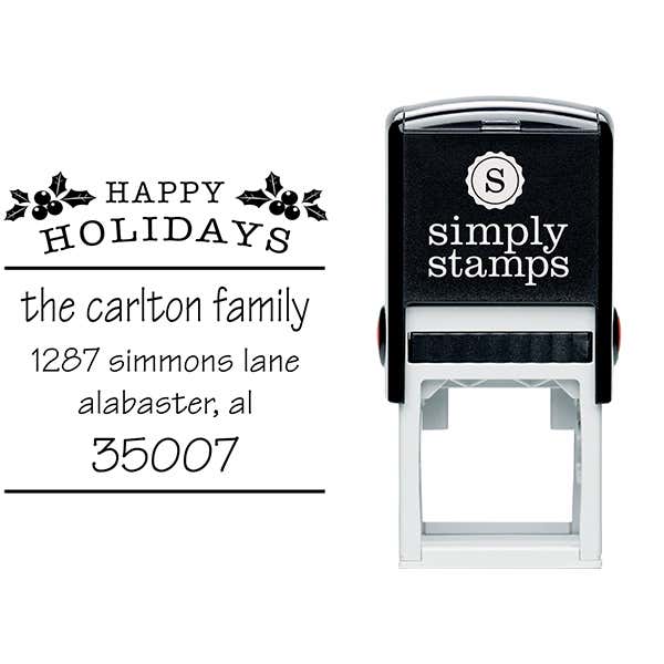 Happy Holidays Holly Return Address Stamp Body and Design