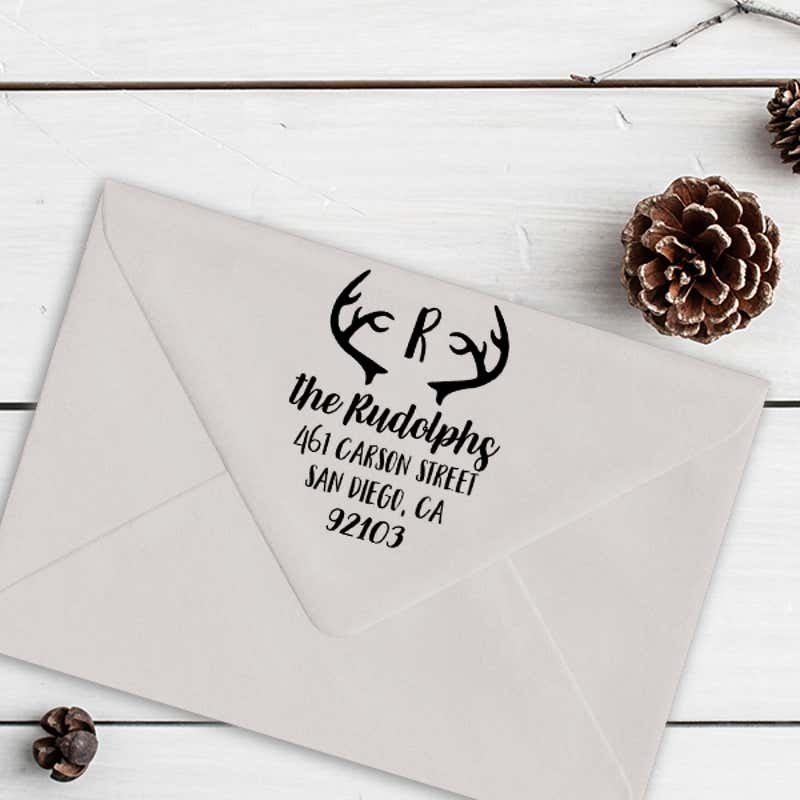 Antlers Festive Holiday Return Address Stamp Imprint Example