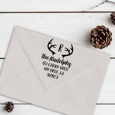 Antlers Festive Holiday Return Address Stamp - alternate view