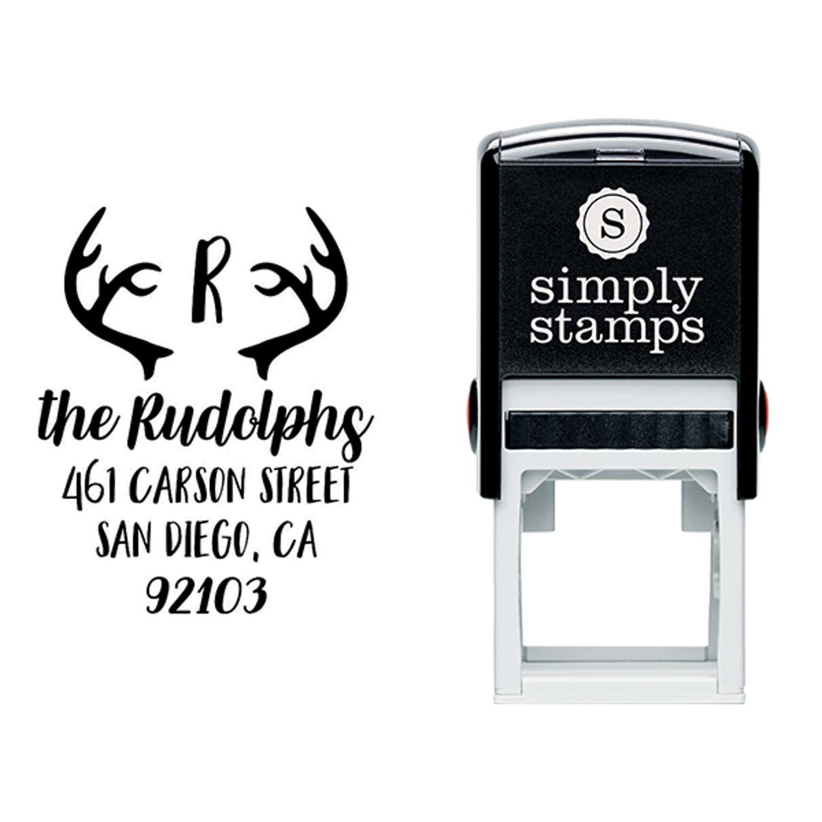Antlers Festive Holiday Return Address Stamp Body and Design