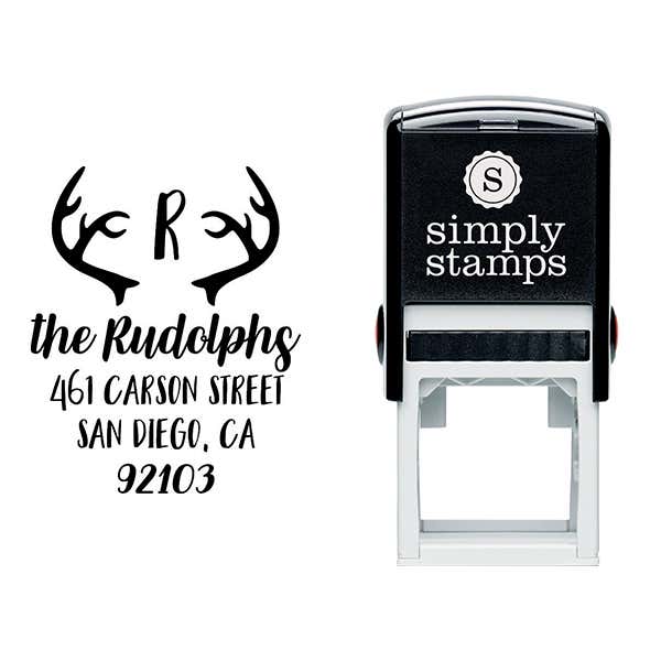 Antlers Festive Holiday Return Address Stamp Body and Design