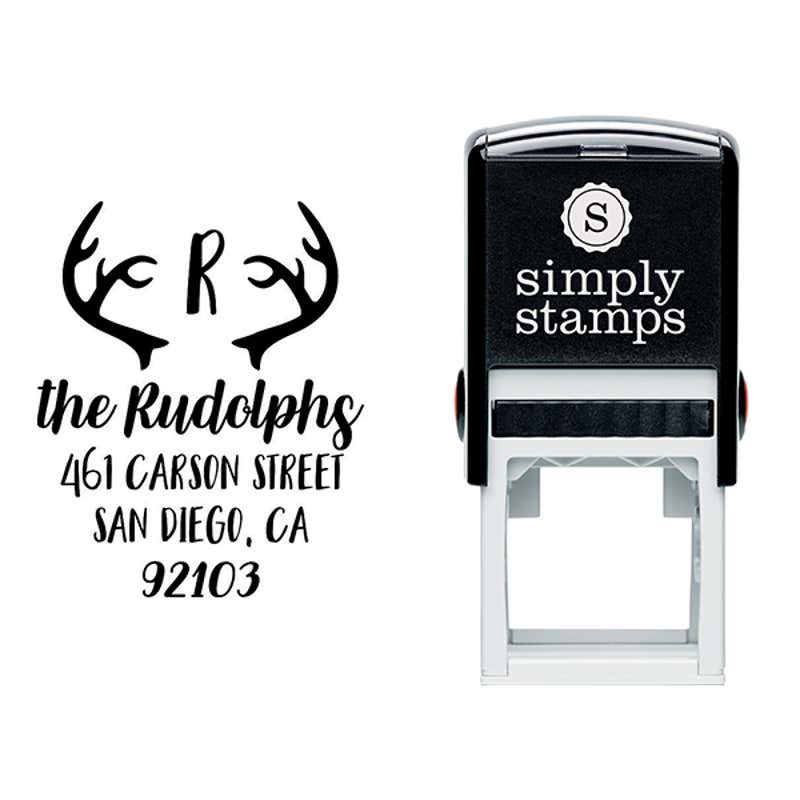 Antlers Festive Holiday Return Address Stamp Body and Design
