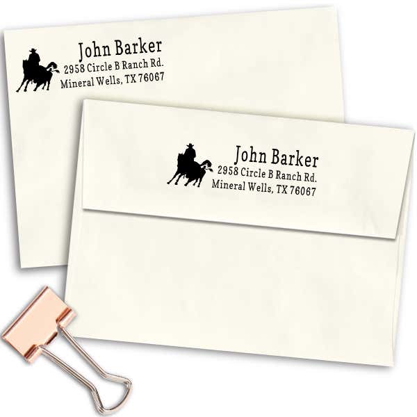 Roping Cowboy Address Stamp Imprint Example