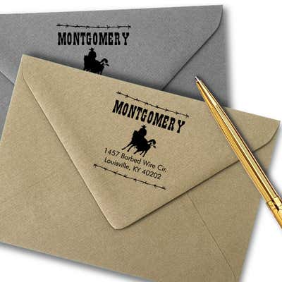 Roping Cowboy Square Address Stamp - alternate view