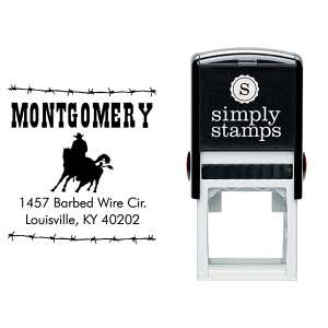 Roping Cowboy Square Address Stamp Body and Design