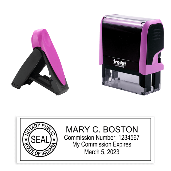 Indiana Pink Rectangle Notary Stamp