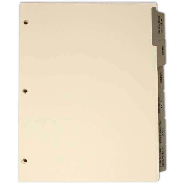 Index Tab Divider set for S & C Corp Corporate Kits
