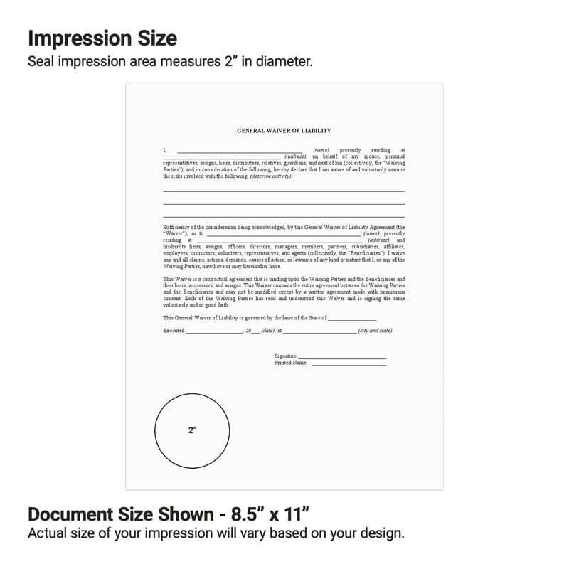 The embosser seal size shown on a document