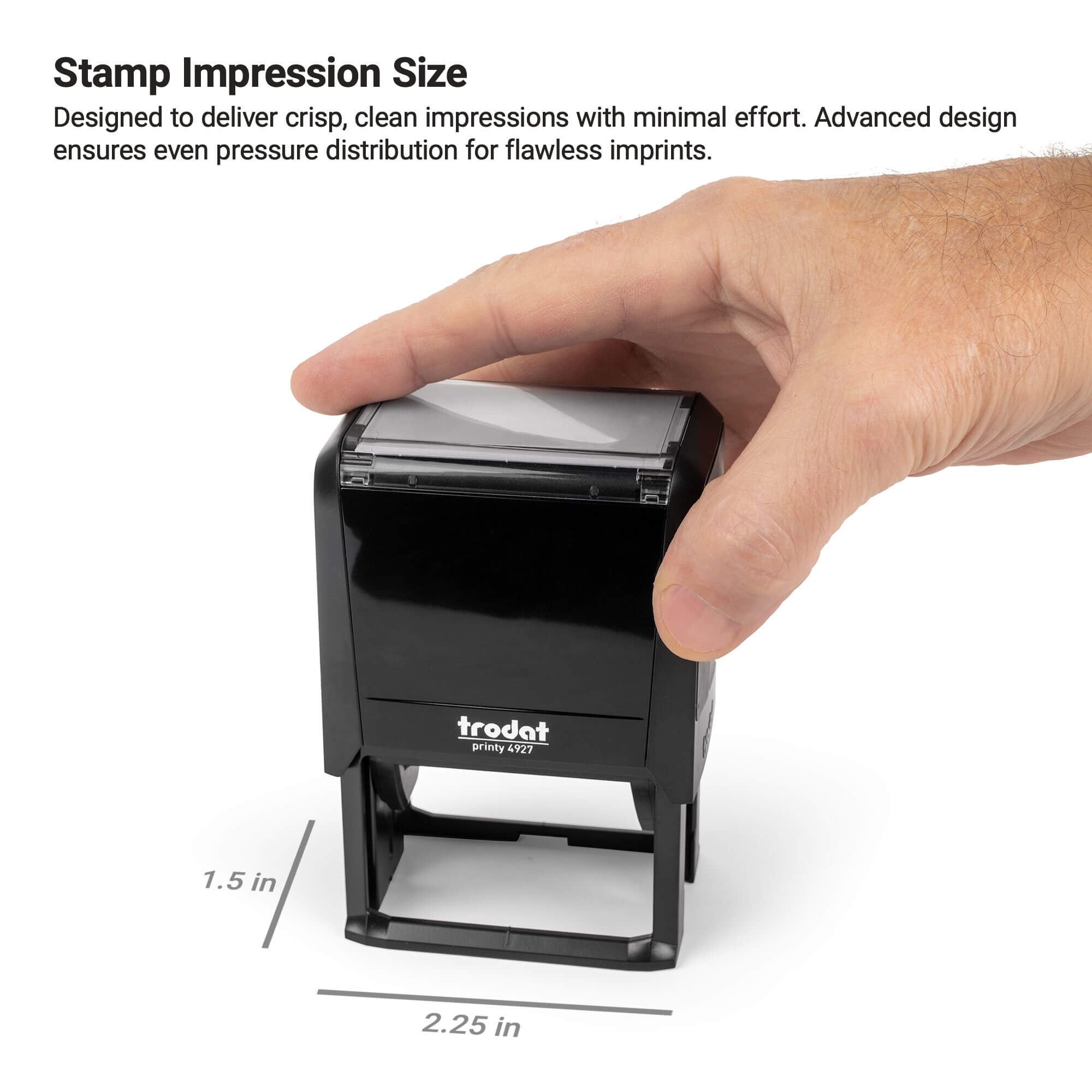 An infographic showing the stamp impression size