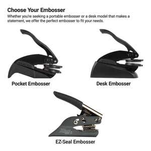 Pocket, desk, and EZ-Seal embossers for notary and architect seals. 