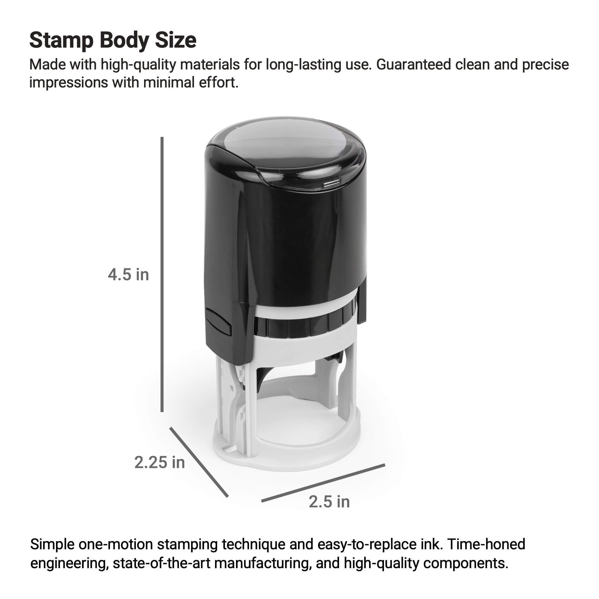 n infographic showing the dimensions of the self-inking stamp body