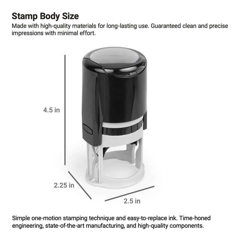 An infographic showing the dimensions of the self-inking stamp body