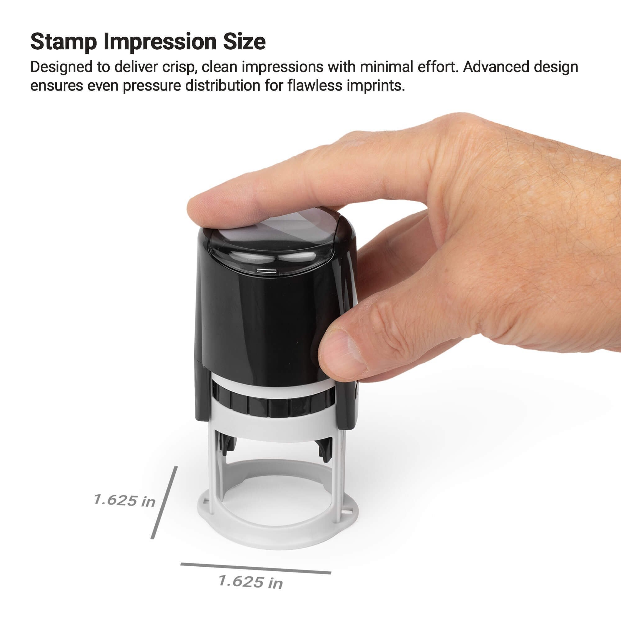 An infographic showing the stamp impression size
