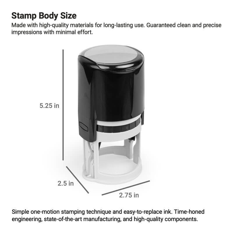 Infographic showing the stamp body dimensions