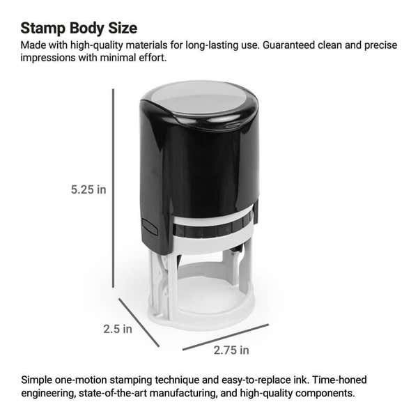 An infographic showing the dimensions of the self-inking stamp