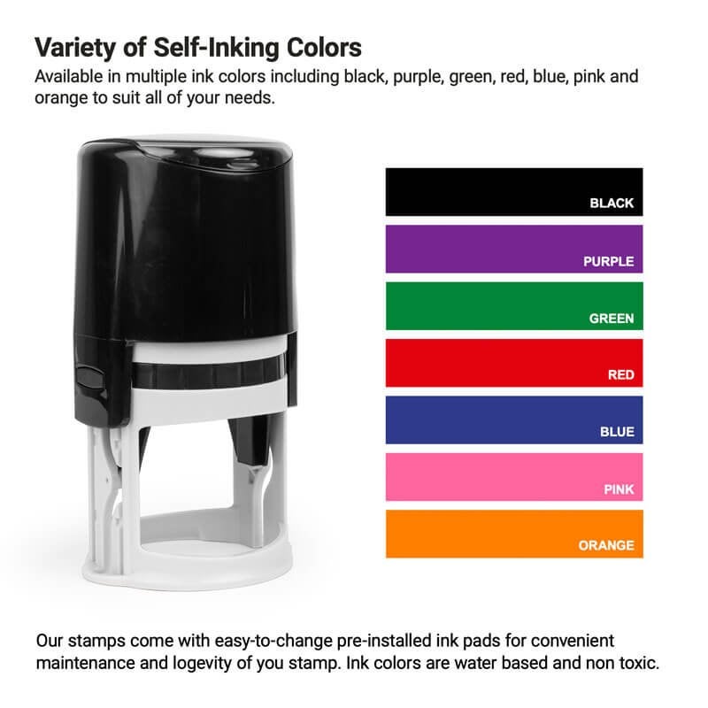 The ink color options for the round self inking logo stamp
