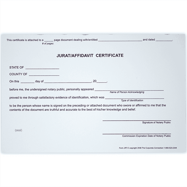 Jurat/Affidavit Notary Certificate Pad