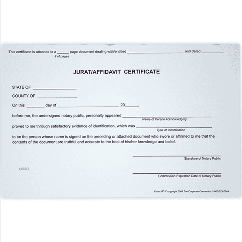 Jurat/Affidavit Notary Certificates