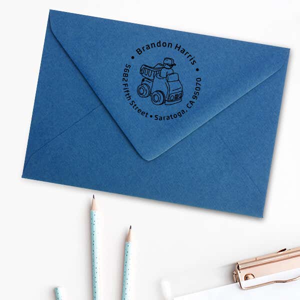 Dump Truck Return Address Stamp Imprint Example