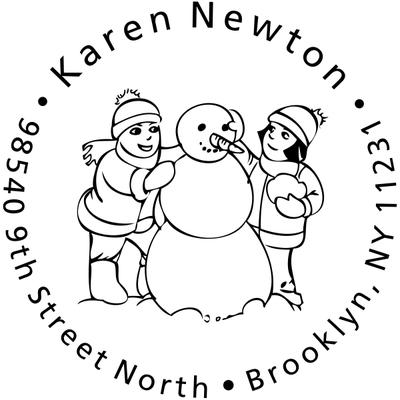 Girls building Snowman Return Address Stamp