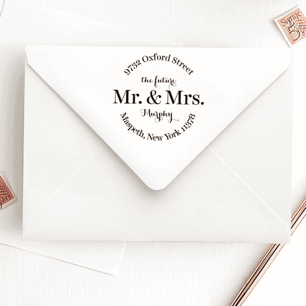 Future Mr. and Mrs. Bold Round Address Stamp