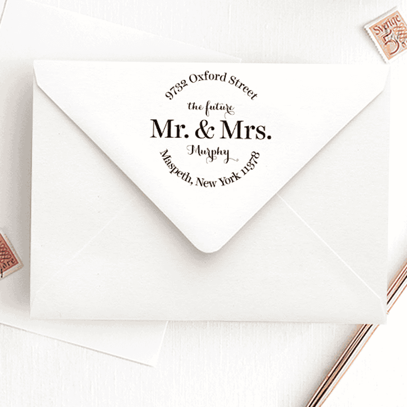 Future Mr. and Mrs. Bold Round Address Stamp